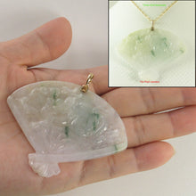 Load image into Gallery viewer, 2100927-14k-Hand-Carved-Fan-Shape-Natural-Jadeite-Pendant-Necklace