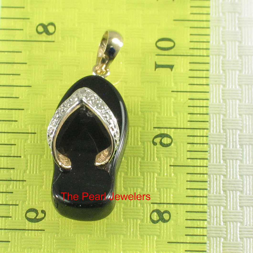 2100951-14k-Gold-Diamond-Flip-Flop-Slipper-Black-Onyx-Pendant-Necklace