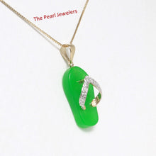 Load image into Gallery viewer, 2100953-14k-Gold-Diamond-Flip-Flop-Slipper-Green-Jade-Pendant-Necklace