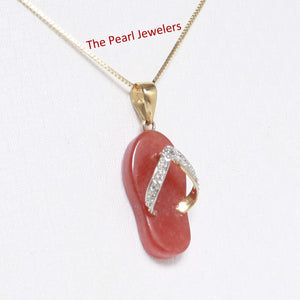 2100954-14k-Gold-Diamond-Flip-Flop-Slipper-Red-Jade-Pendant-Necklace
