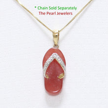 Load image into Gallery viewer, 2100954-14k-Gold-Diamond-Flip-Flop-Slipper-Red-Jade-Pendant-Necklace