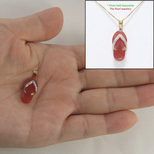 2100954-14k-Gold-Diamond-Flip-Flop-Slipper-Red-Jade-Pendant-Necklace