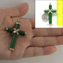 Load image into Gallery viewer, 2101023-14kt-YG-Handcrafted-Cylinder-Green-Jade-Christian-Cross-Pendant-Necklace