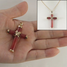 Load image into Gallery viewer, 2101024-14kt-YG-Handcrafted-Column-Red-Jade-Christian-Cross-Pendant-Chain