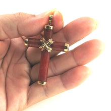 Load image into Gallery viewer, 2101024-14kt-YG-Handcrafted-Column-Red-Jade-Christian-Cross-Pendant-Chain