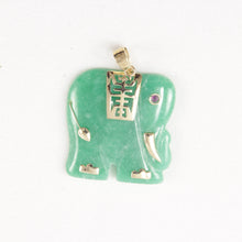 Load image into Gallery viewer, 2101233-14k-Yellow-Gold-Hand-Carved-Elephant-Green-Jade-Ruby-Eye-Pendant