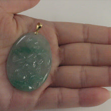 Load image into Gallery viewer, 2101467B-Lovely-Hand-Carved-Hare-Celadon-Green-Jade-14k-Gold-Pendant