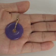 Load image into Gallery viewer, 2101492-14k-Gold-Hand-Carved-Donut-Lavender-Jade-Good-Luck-Pendant-Necklace