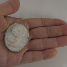 Load image into Gallery viewer, 2120410-Hand-Carved-Oval-Mother-of-Pearl-14k-Gold-Pendant-Necklace