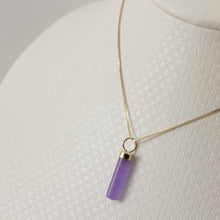 Load image into Gallery viewer, 2186702-14k-Yellow-Gold-Hand-Carved-Tube-Lavender-Jade-Pendant-Necklace