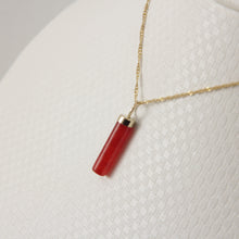 Load image into Gallery viewer, 2186704-14k-Yellow-Gold-Hand-Carved-Tube-Red-Jade-Pendant-Necklace