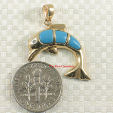 Load image into Gallery viewer, 2187407-Elegant-Beautiful-Turquoise-Hand-Carved-Dolphin-14k-Pendant-Necklace