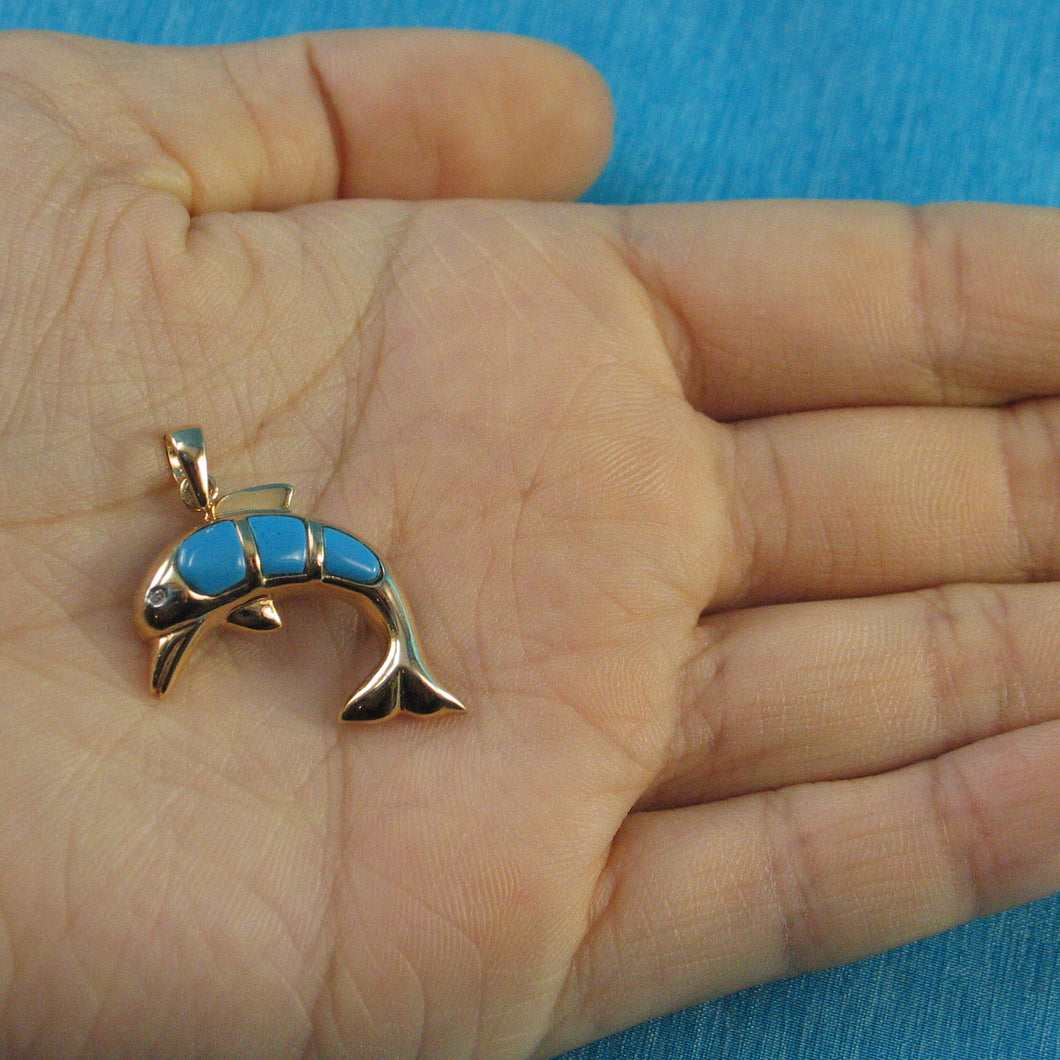 2187407-Elegant-Beautiful-Turquoise-Hand-Carved-Dolphin-14k-Pendant-Necklace