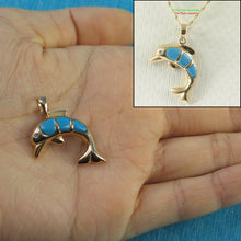 Load image into Gallery viewer, 2187407-Elegant-Beautiful-Turquoise-Hand-Carved-Dolphin-14k-Pendant-Necklace
