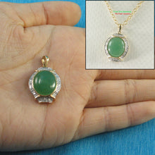 Load image into Gallery viewer, 2187603-Beautiful-14k-Gold-Diamonds-Cabochon-Green-Jade-Pendant-Necklace