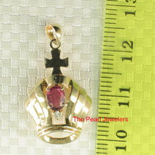 Load image into Gallery viewer, 2200372-14kt-Yellow-Solid-Gold-Crown-Genuine-Red-Rubies-Diamond-Pendant