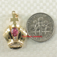 Load image into Gallery viewer, 2200372-14kt-Yellow-Solid-Gold-Crown-Genuine-Red-Rubies-Diamond-Pendant