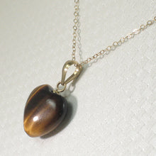Load image into Gallery viewer, 2300131-Beautiful-14kt-Solid-YG-Bale-Genuine-Brown-Heart-Tiger-Eye-Pendant