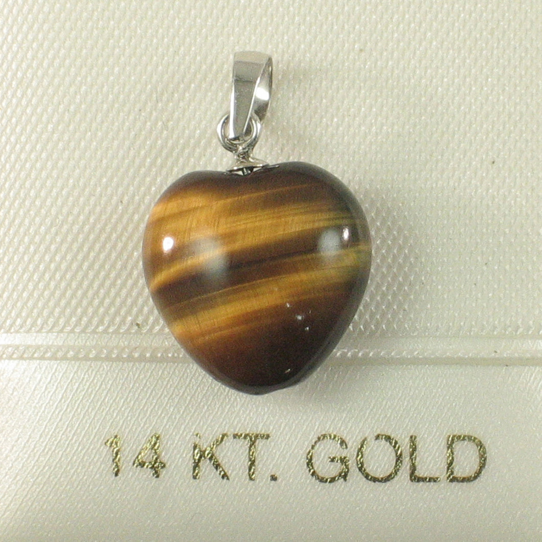 2300136-Lovely-14kt-Solid-White-Gold-Bale-Genuine-Brown-Heart-Tiger-Eye-Pendant