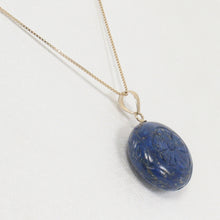 Load image into Gallery viewer, 2301071-14k-Solid-Yellow-Gold-Coin-Carving-Natural-Blue-Lapis-Lazuli-Pendant