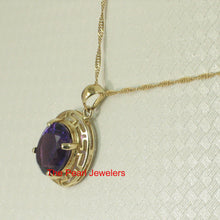 Load image into Gallery viewer, 2399604-14k-Solid-Yellow-Gold-Greek-Key-Oval-Purple-Amethyst-Pendant