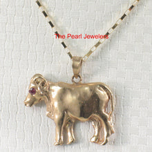 Load image into Gallery viewer, 2400051-Handcrafted-Chinese-Zodiac-Signs-Ox-Ruby-Eye-14k-Gold-Pendant