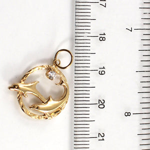2400078-14k-Yellow-Gold-Double-Dolphins-Circle-Cubic-Zirconia-Charm