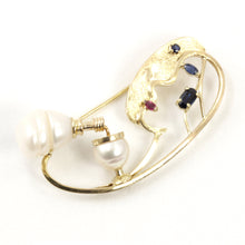Load image into Gallery viewer, 2600033-14k-Gold-Genuine-Sapphire-Baroque-Pearl-Handmade-Brooch