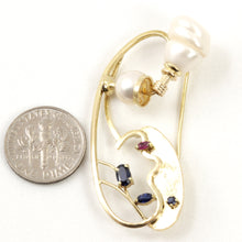 Load image into Gallery viewer, 2600033-14k-Gold-Genuine-Sapphire-Baroque-Pearl-Handmade-Brooch