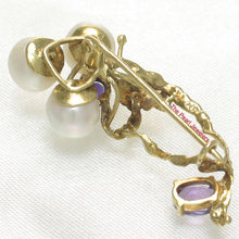 Load image into Gallery viewer, 2600040-14k-Solid-Gold-Genuine-Amethyst-Cultured-Pearl-Handmade-Brooch
