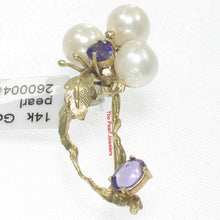 Load image into Gallery viewer, 2600040-14k-Solid-Gold-Genuine-Amethyst-Cultured-Pearl-Handmade-Brooch