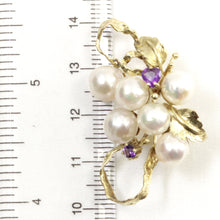 Load image into Gallery viewer, 2600060-14k-Yellow-Gold-Akoya-Pearls-Amethysts-Brooch