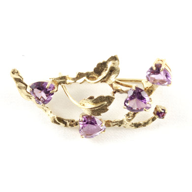 Genuine Heart-Shape Amethyst Pendant / Brooch in 14K Yellow Gold
