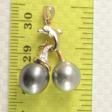 Load image into Gallery viewer, 2T00051C-Twin-Tahitian-Pearl-14k-Gold-Dolphin-Diamonds-Pendant