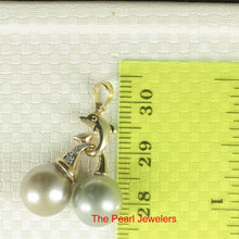 Load image into Gallery viewer, 2T00053-14k-Gold-Dolphin-Diamond-Twin-Silver-Grey-Tahitian-Pearl-Pendant