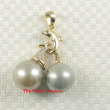 Load image into Gallery viewer, 2T00053-14k-Gold-Dolphin-Diamond-Twin-Silver-Grey-Tahitian-Pearl-Pendant