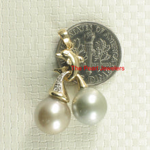 Load image into Gallery viewer, 2T00053-14k-Gold-Dolphin-Diamond-Twin-Silver-Grey-Tahitian-Pearl-Pendant