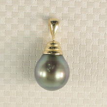 Load image into Gallery viewer, 2T00322B-Genuine-Black-Green-Tahitian-Pearl-14k-YG-Bell-Pendant