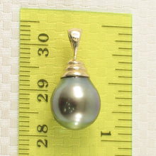 Load image into Gallery viewer, 2T00322B-Genuine-Black-Green-Tahitian-Pearl-14k-YG-Bell-Pendant