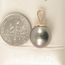 Load image into Gallery viewer, 2T01025B-Genuine-Black-Blue-Tahitian-Pearl-14k-Yellow-Gold-Bale-Pendant