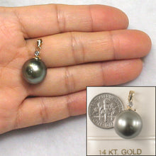 Load image into Gallery viewer, 2T01132B-Genuine-Black-Tahitian-Pearl-Diamond-14k-Gold-Bale-Pendant