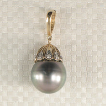 Load image into Gallery viewer, 2T02951-Genuine-Black-Tahitian-Pearl-Diamonds-14k-Yellow-Gold-Pendant