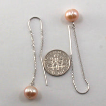 Load image into Gallery viewer, 9101012-Sterling-Silver-925-Box-Chain-Pink-Freshwater-Pearl-Threader-Earrings