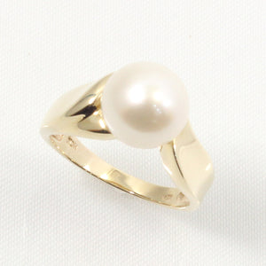 14k Yellow Gold White Pearl Solitaire Ring