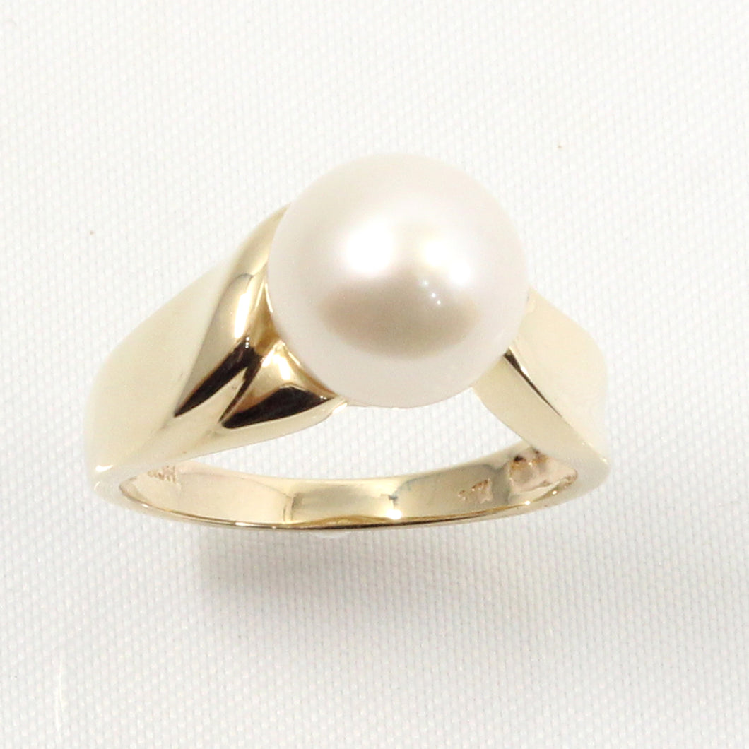 14k Yellow Gold White Pearl Solitaire Ring