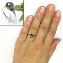 Load image into Gallery viewer, 3000086-14k-White-Gold-AAA-Round-Black-Cultured-Pearl-Solitaire-Ring