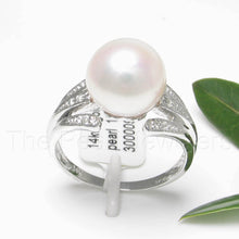 Load image into Gallery viewer, 3000095-14k-White-Gold-AAA-White-Cultured-Pearl-Diamond-Cocktail-Ring