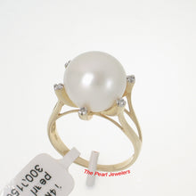 Load image into Gallery viewer, 3000150-14k-Yellow-Gold-AAA-12mm-White-Pearl-Diamond-Cocktail-Ring