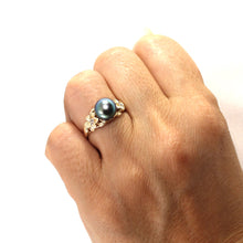 Load image into Gallery viewer, 3000161B-AAA-Black-Cultured-Pearl-Diamonds-14k-Gold-Solitaire-Ring