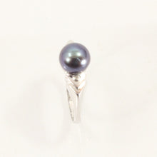 Load image into Gallery viewer, 3098646-14k-White-Gold-AAA-Black-Cultured-Pearl-Diamonds-Solitaire-Ring